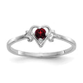 14K White Gold 3mm Round Garnet Birthstone Heart Ring