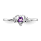 14K White Gold 3mm Round Amethyst Birthstone Heart Ring