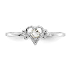 14K White Gold 3mm Round Aquamarine Birthstone Heart Ring