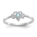 14K White Gold 3mm Round Aquamarine Birthstone Heart Ring