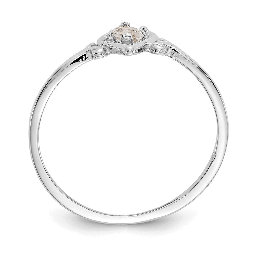 14K White Gold 3mm Round White Topaz Birthstone Heart Ring