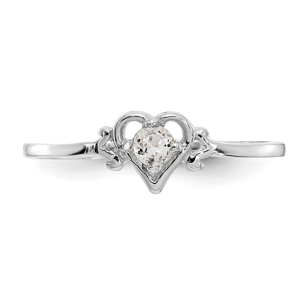 14K White Gold 3mm Round White Topaz Birthstone Heart Ring