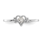 14K White Gold 3mm Round White Topaz Birthstone Heart Ring