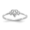 14K White Gold 3mm Round White Topaz Birthstone Heart Ring