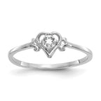 14K White Gold 3mm Round White Topaz Birthstone Heart Ring