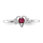 14K White Gold 3mm Round Ruby Birthstone Heart Ring