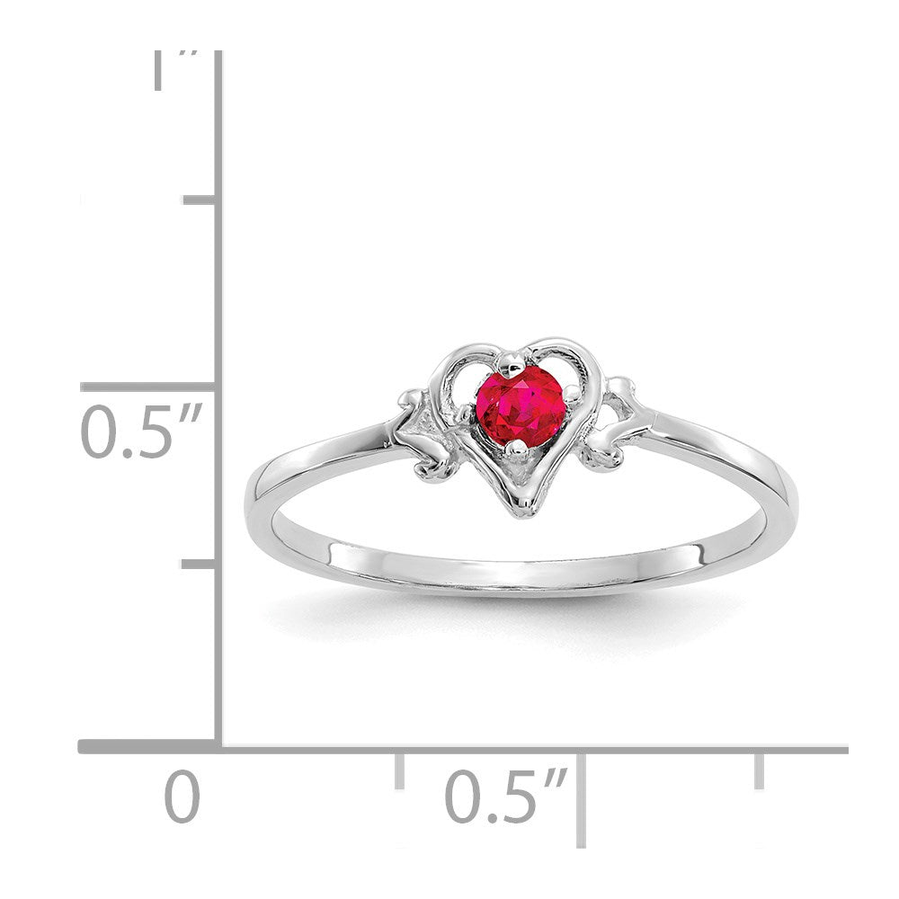 14K White Gold 3mm Round Ruby Birthstone Heart Ring