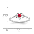 14K White Gold 3mm Round Ruby Birthstone Heart Ring