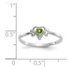 14K White Gold 3mm Round Peridot Birthstone Heart Ring