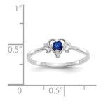 14K White Gold 3mm Round Sapphire Birthstone Heart Ring