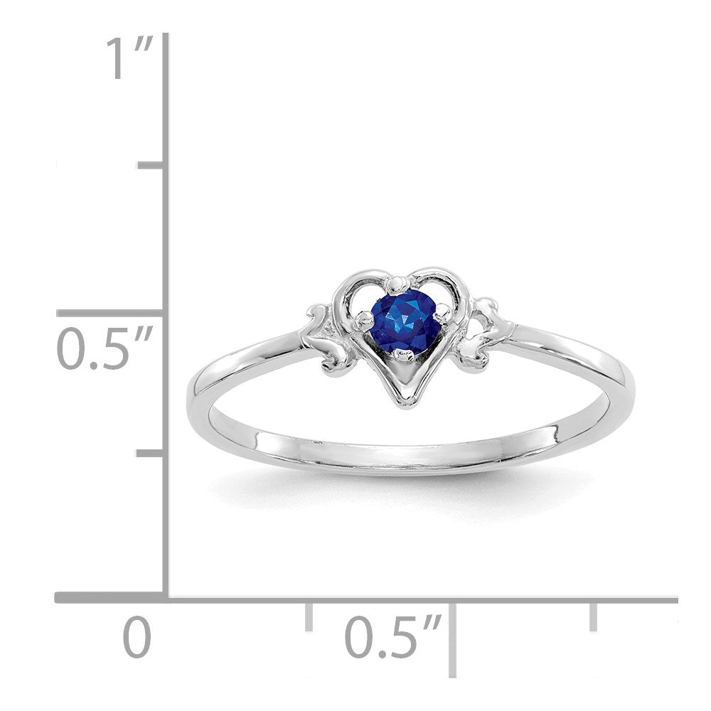 14K White Gold 3mm Round Sapphire Birthstone Heart Ring