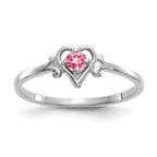 14K White Gold 3mm Round Pink Tourmaline Birthstone Heart Ring