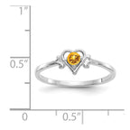 14K White Gold 3mm Round Citrine Birthstone Heart Ring