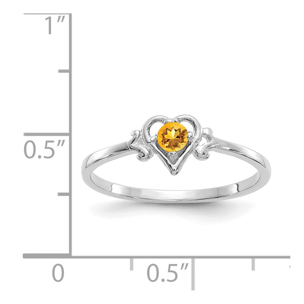 14K White Gold 3mm Round Citrine Birthstone Heart Ring