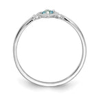 14K White Gold 3mm Round Blue Topaz Birthstone Heart Ring