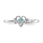 14K White Gold 3mm Round Blue Topaz Birthstone Heart Ring