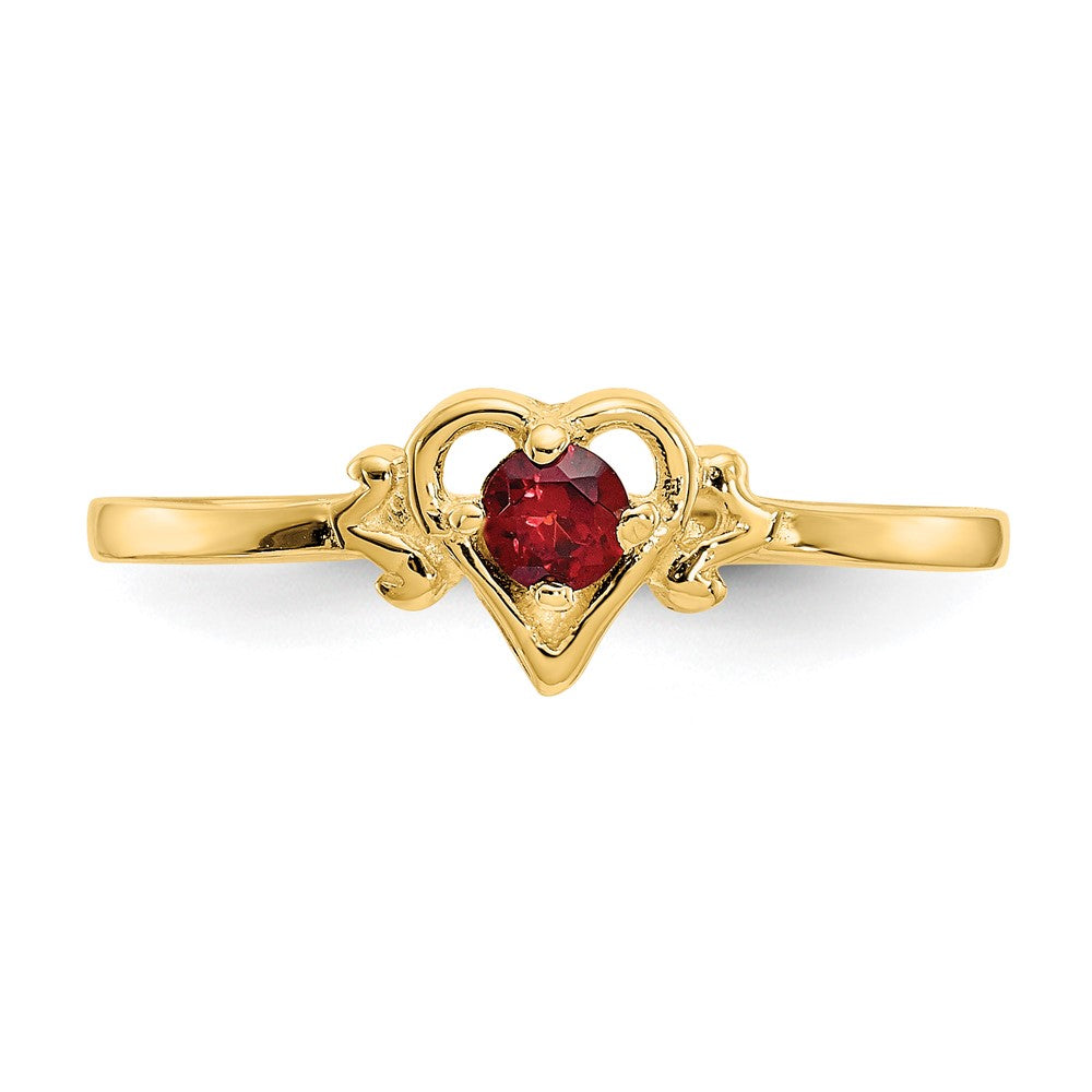 14k 3mm Round Garnet Birthstone Heart Ring