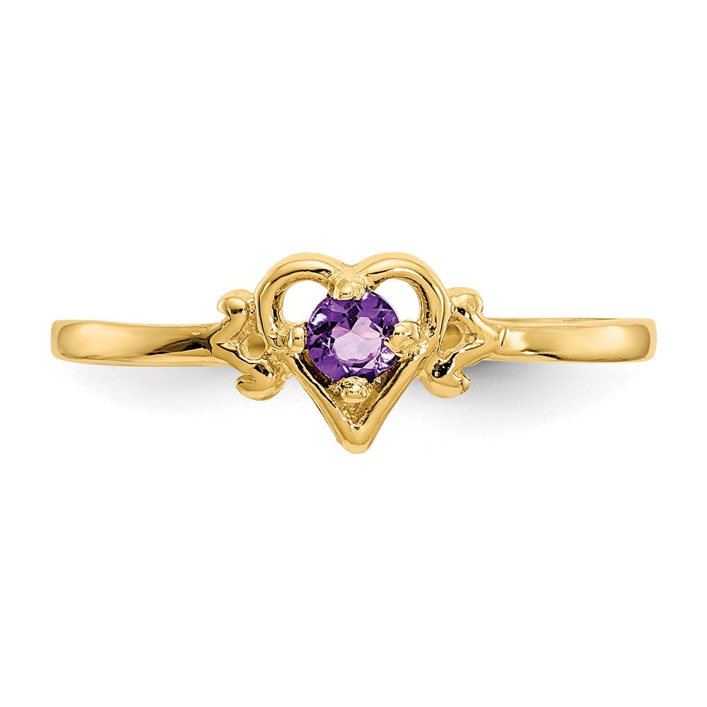 14k 3mm Round Amethyst Birthstone Heart Ring
