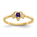 14k 3mm Round Amethyst Birthstone Heart Ring