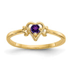 14k 3mm Round Amethyst Birthstone Heart Ring