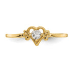 14k 3mm Round White Topaz Birthstone Heart Ring