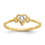 14k 3mm Round White Topaz Birthstone Heart Ring