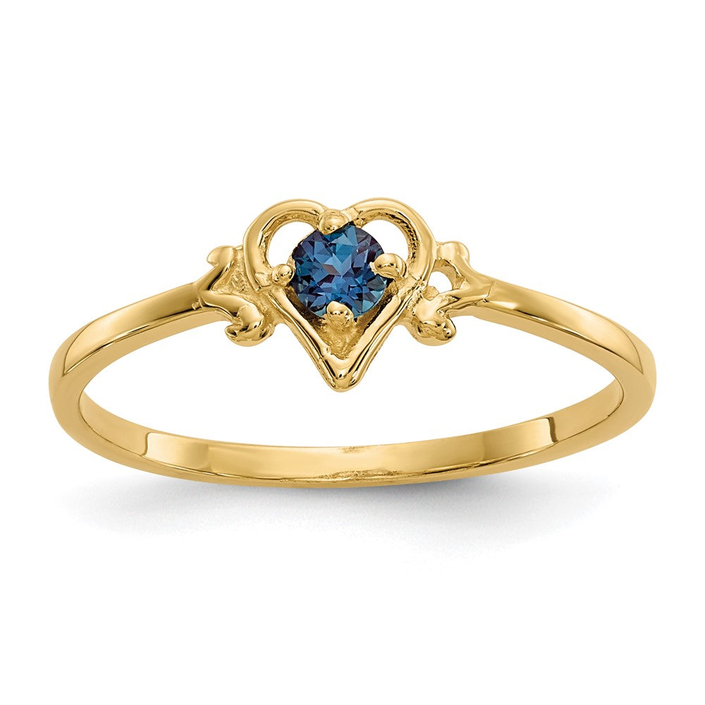 14k 3mm Round Lab Created Alexandrite Birthstone Heart Ring