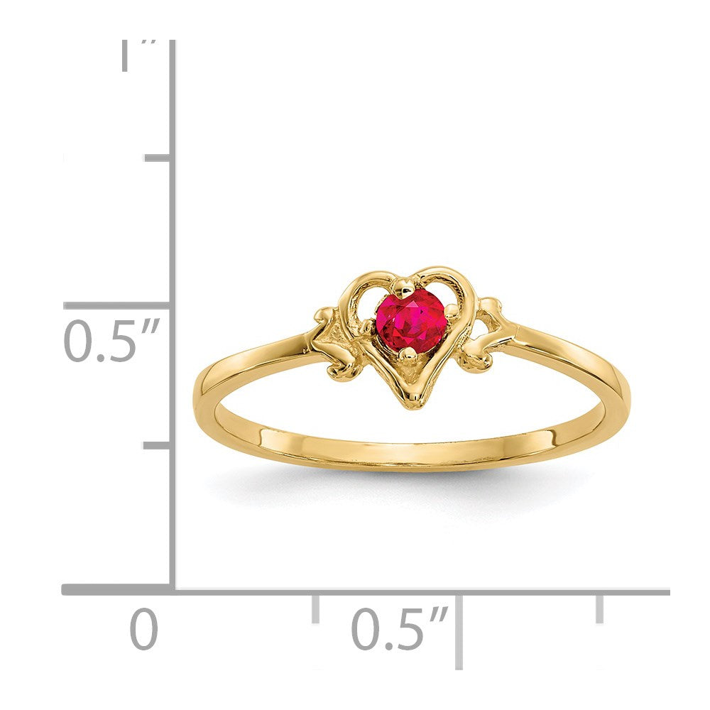 14k 3mm Round Ruby Birthstone Heart Ring