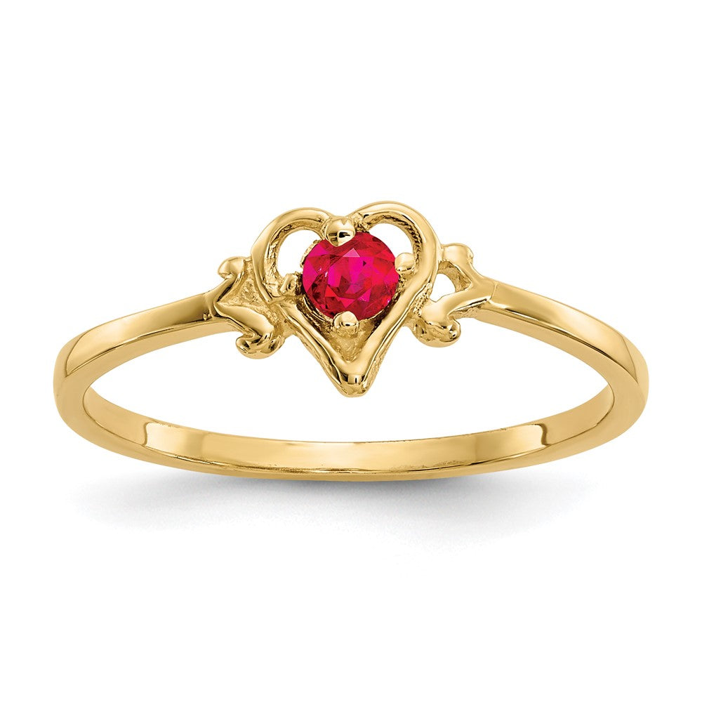 14k 3mm Round Ruby Birthstone Heart Ring