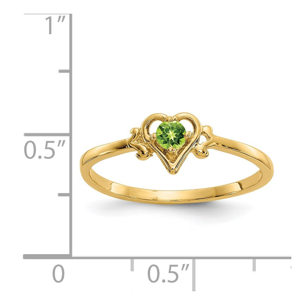 14k 3mm Round Peridot Birthstone Heart Ring