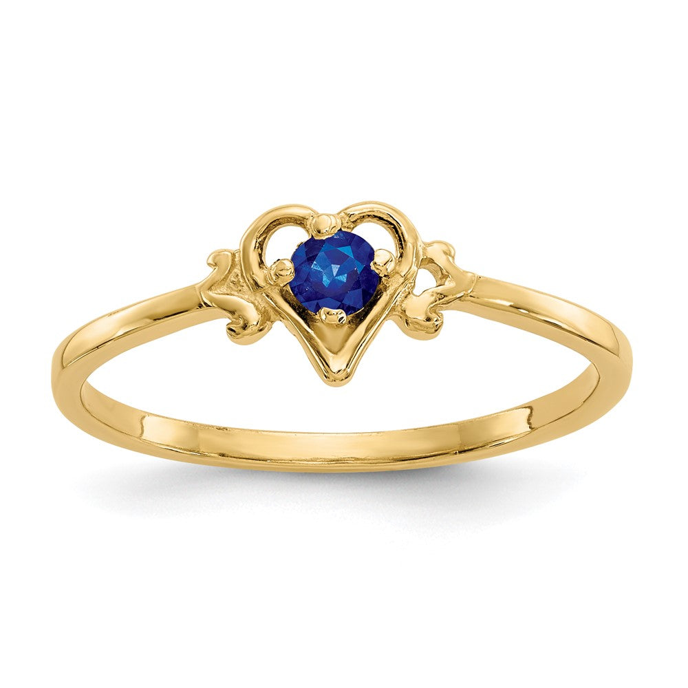 14k 3mm Round Sapphire Birthstone Heart Ring