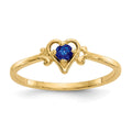 14k 3mm Round Sapphire Birthstone Heart Ring