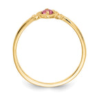 14k 3mm Round Pink Tourmaline Birthstone Heart Ring