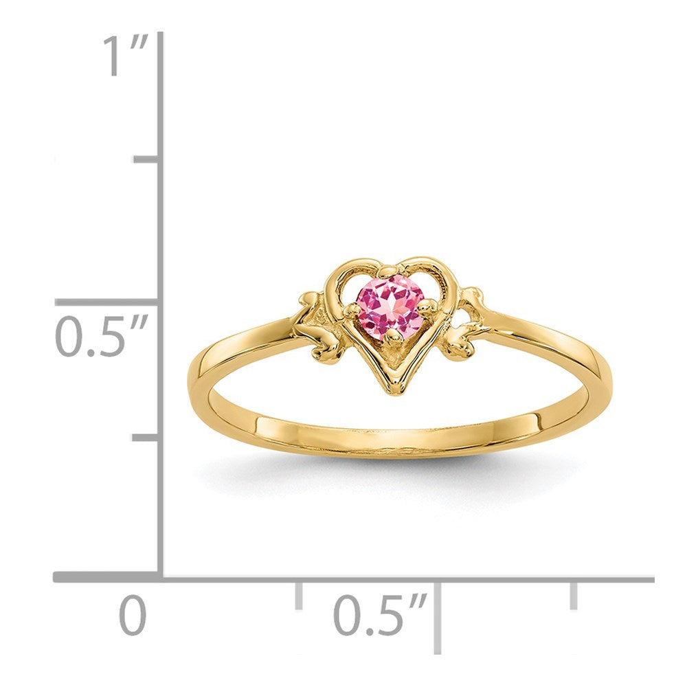 14k 3mm Round Pink Tourmaline Birthstone Heart Ring