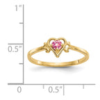 14k 3mm Round Pink Tourmaline Birthstone Heart Ring