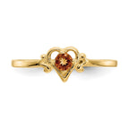 14k 3mm Round Citrine Birthstone Heart Ring