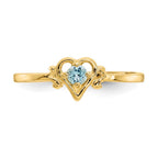 14k 3mm Round Blue Topaz Birthstone Heart Ring