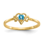 14k 3mm Round Blue Topaz Birthstone Heart Ring