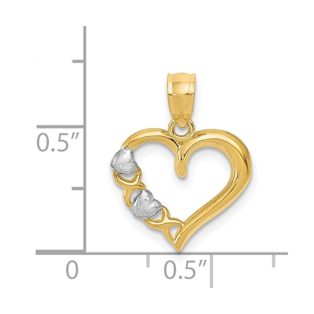 14k and White Rhodium Polished -X- and Heart Pendant