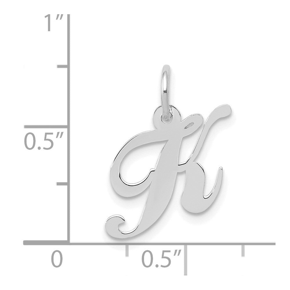 14k White Gold Small Fancy Script Letter K Initial Charm