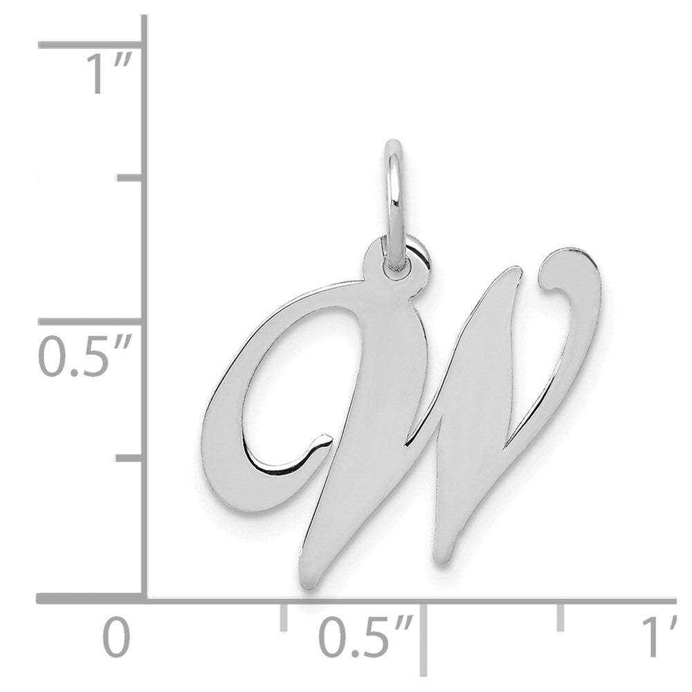 14K White Gold Medium Fancy Script Letter W Initial Charm