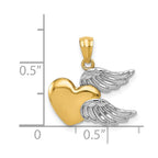 14K and White Rhodium Polished Heart with Wings Pendant