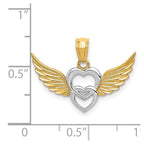 14K and White Rhodium Polished Hearts with Wings Pendant