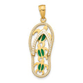 14K Green Enameled Cut-out Flip Flop with Sea Turtles Pendant