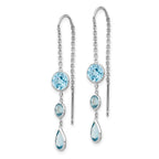 14k White Gold Blue Topaz Bezel Dangle Threader Earrings