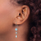 14k White Gold Blue Topaz Bezel Dangle Threader Earrings