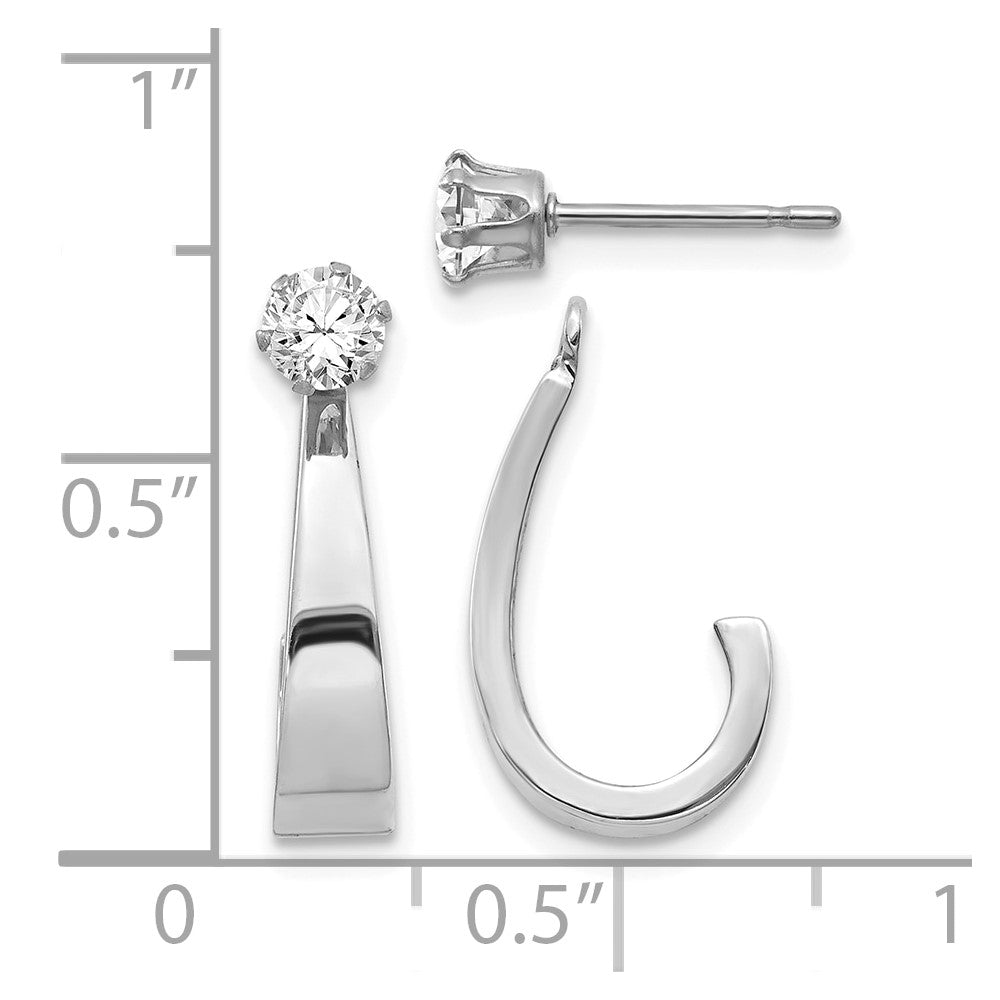 14k White Gold Polished J-Hoop Jackets with 4mm CZ Stud Earrings