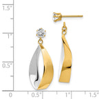 14k and White Rhodium Polished Oval Dangle Jackets with 4mm CZ Stud Earrings