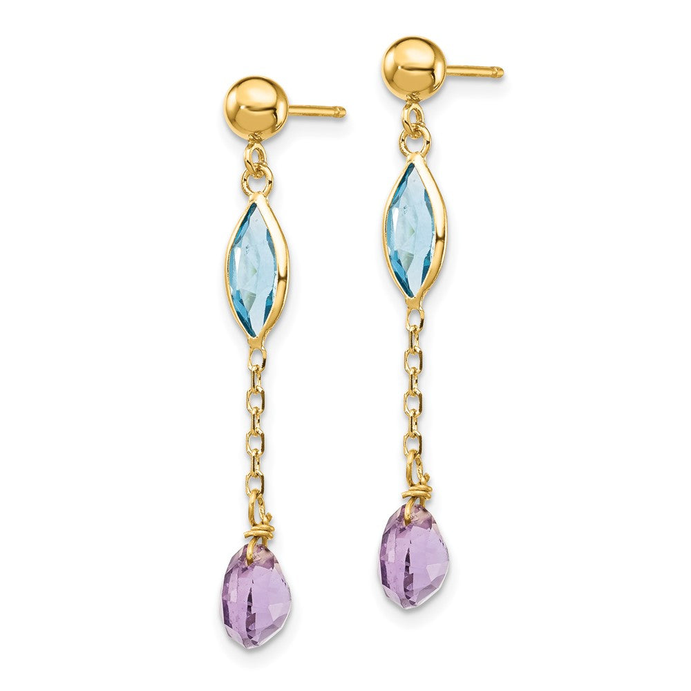14K Amethyst and Blue Topaz Dangle Post Earrings