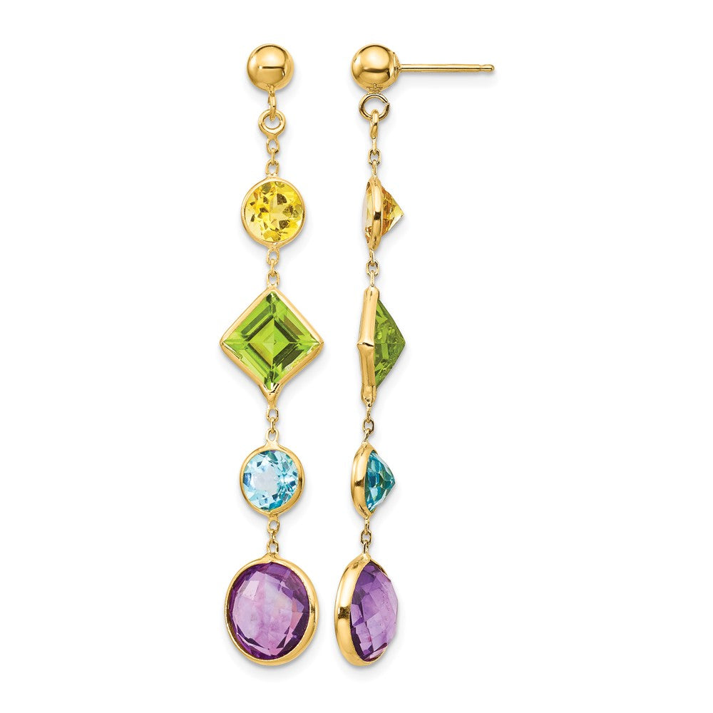 14K Citrine/Peridot/Blue Topaz/Amethyst Dangle Post Earrings